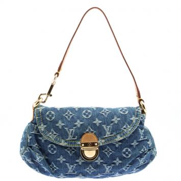 Pre Owned Louis Vuitton Blue Monogram Denim Mini Pleaty Bag