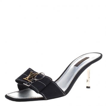 Pre Owned Louis Vuitton Black Canvas Love Slides Size 38