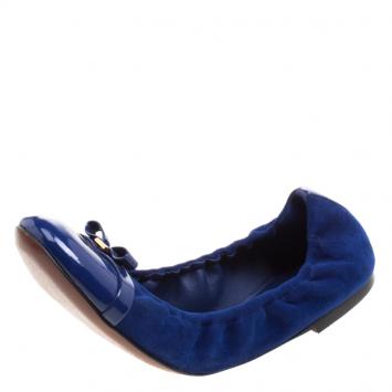 Pre Owned Louis Vuitton Cobalt Blue Suede and Leather Elba Ballet Flats Size 38.5