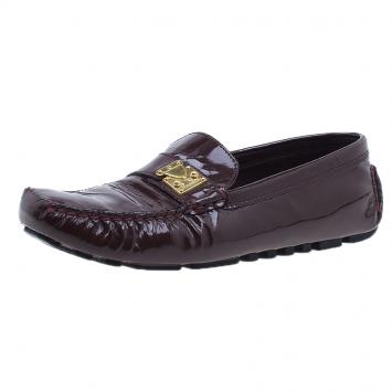 Pre Owned Louis Vuitton Maroon Patent Zen Loafers Size 38.5