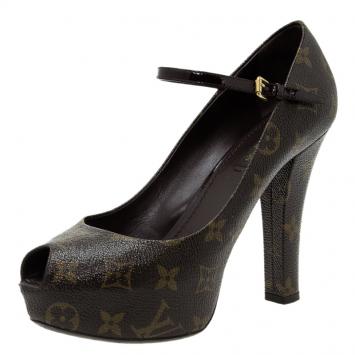 Pre Owned  Louis Vuitton Monogram Canvas Fetish Mary Jane Platform Pumps Size 38