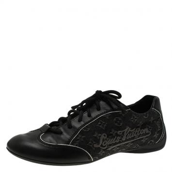 Pre Owned Louis Vuitton Black Monogram Denim and Leather Sneakers Size 36.5