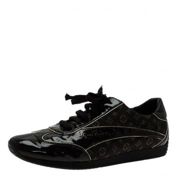 مملوكة مسبقًا Louis Vuitton Brown Mini Lin Monogram and Patent Lace Up Sneakers Size 40