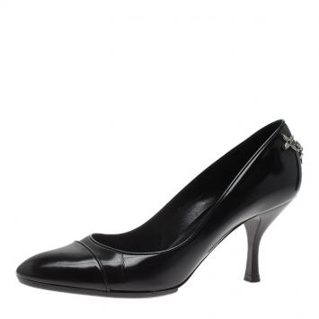 Pre Owned Louis Vuitton Black Patent Chain Link Pumps Size 39