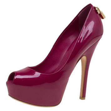 Pre Owned Louis Vuitton Rouge Patent Oh Really! Peep Toe Platform Pumps Size 36
