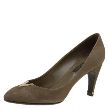 Pre Owned Louis Vuitton Beige Suede Praise Pumps Size 37