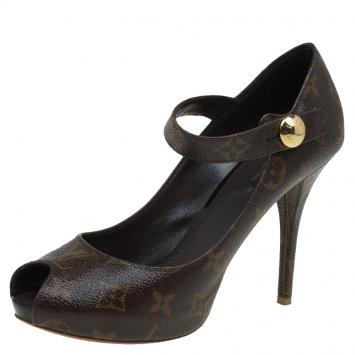 Pre Owned Louis Vuitton Monogram Canvas Ritual Mary Jane Peep Toe Pumps Size 39