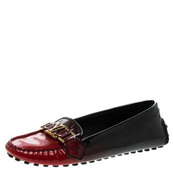 Pre Owned Louis Vuitton Black And Red Gradient Patent Leather Oxford Loafers Size 37
