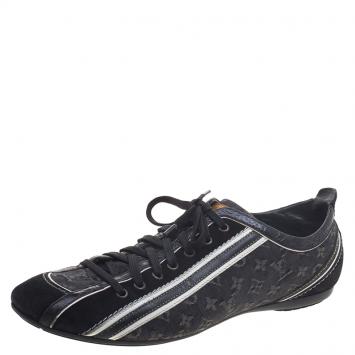 Pre Owned Louis Vuitton Black Monogram Denim And Croc Trim Sneakers Size 39.5