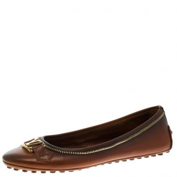 Pre Owned Louis Vuitton Brown Leather Oxford Ballet Flats Size 38