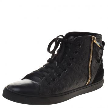 Pre Owned Louis Vuitton Black Monogram Embossed Leather Punchy High Top Sneakers Size 37