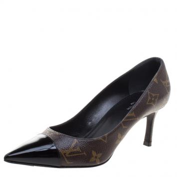 Pre Owned Louis Vuitton Brown Monogram Canvas and Patent Leather Fetish Pumps Size 36