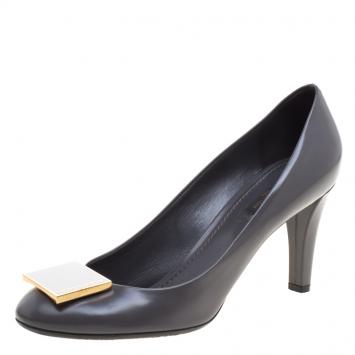 Pre Owned Louis Vuitton Grey Leather Magnetic Pumps Size 40