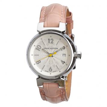 Pre Owned Louis Vuitton Silver Stainless Steel Tambour Women's Wristwatch 28MM