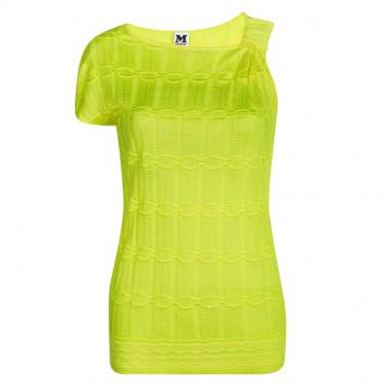 Pre Owned M Missoni Neon Yellow Patterned Knit One Side Sleeve Top M
