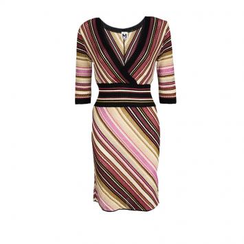 Pre Owned M Missoni Multicolor Striped Perforated Knit V-Neck Dress S