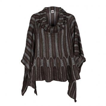 Pre Owned M Missoni Brown Lurex Knit Turtle Neck High Low Poncho L
