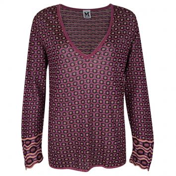 Pre Owned M Missoni Multicolor Textured Knit V Neck Long Sleeve Top L