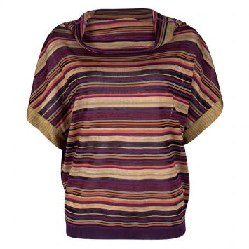 Pre Owned M Missoni Multicolor Striped Lurex Knit Draped Neck Detail Top S