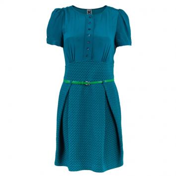 Pre Owned M Missoni Blue Chiffon Textured Belted Dress M