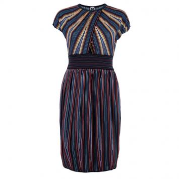 Pre Owned M Missoni Criss-Cross Short Sleeve Pleated Multicolor Dress M