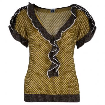Pre Owned M Missoni Brown Ruffle Neck Top M