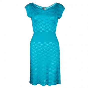 Pre Owned M Missoni Blue Zig-Zag Knit Dress S
