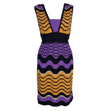 Pre Owned M Missoni Purple/Orange Wave Knit Dress M