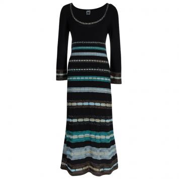 Pre Owned M Missoni Black Striped Knit Dress L