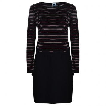 Pre Owned M Missoni Black Striped Bodice Knit Dress L