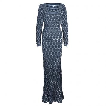 Pre Owned M Missoni Black Knit Long Sleeve Maxi Dress L