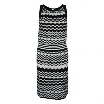 Pre Owned M Missoni Monochrome Knit Wave Pattern Sleeveless Dress L