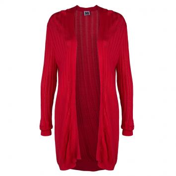 Pre Owned M Missoni Red Knit Open Front Long Cardigan L
