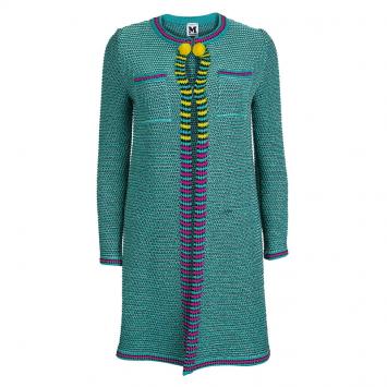 Pre Owned M Missoni Turquoise Chunky Knit Pom-Pom Detail Long Cardigan S