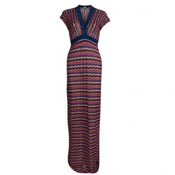 Pre Owned M Missoni Multicolor Wave Pattern Lurex Knit Maxi Dress S