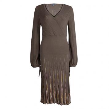 مملوكة مسبقًا M Missoni Brown Wool Long Sleeve Sweater Dress L