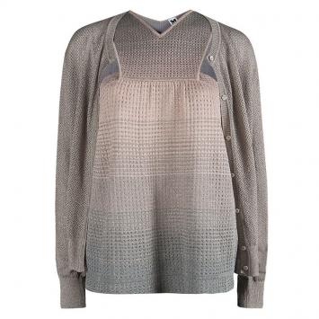 Pre Owned  M Missoni Multicolor Perforated Lurex Knit Sleeveless Top and Cardigan Set M/L