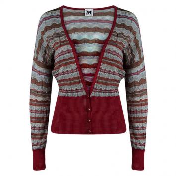 Pre Owned M Missoni Multicolor Patterned Perforated Knit Cardigan M