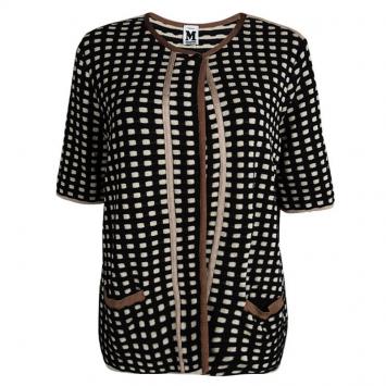 Pre Owned M Missoni Multicolor Checked Contrast Trim Short Sleeve Open Front Cardigan XL