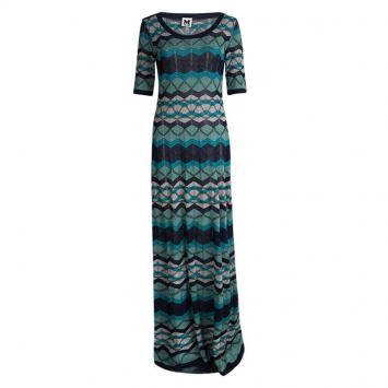 Pre Owned M Missoni Multicolor Knit Short Sleeve Maxi Dress M