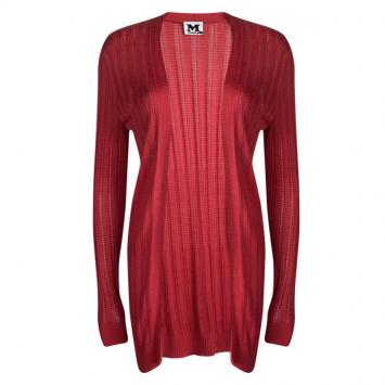 Pre Owned M Missoni Red Perforated Knit Open Front Cardigan S