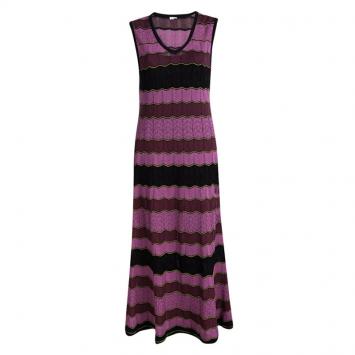 Pre Owned M Missoni Pink Wave Patterned Knit Sleeveless Dress M