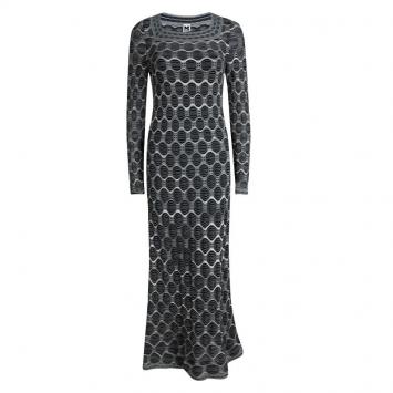 Pre Owned M Missoni Grey Patterned Knit Long Sleeve Maxi Dress S