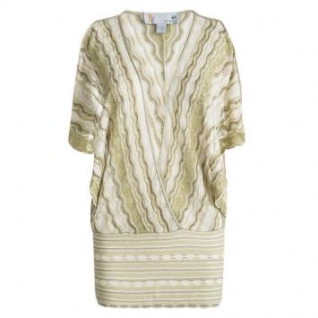 Pre Owned M Missoni Beige Perforated Lurex Knit Crossover Top L