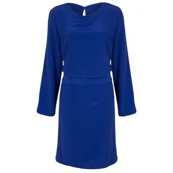 Pre Owned Maison Martin Margiela Blue Silk Belted Long Sleeve Dress M