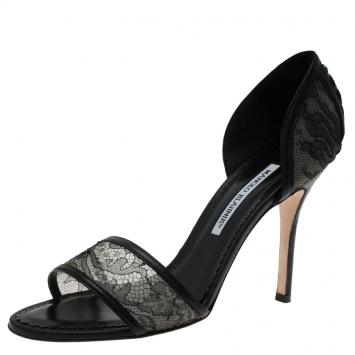Pre Owned Manolo Blahnik Black Lace D'orsay Pumps Size 39