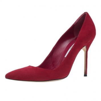 Pre Owned Manolo Blahnik Red Suede BB Pointed Toe Pumps Size 39