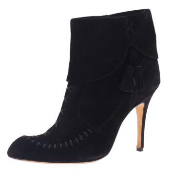 Pre Owned Manolo Blahnik Black Suede Indbo Ankle Boots Size 39.5