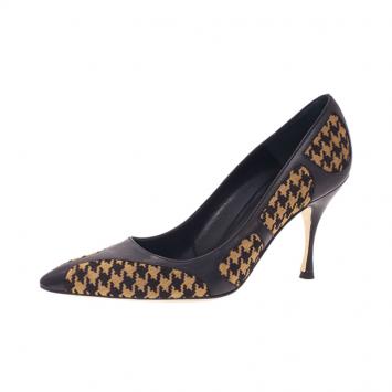 Pre Owned Manolo Blahnik Beige Vector Pattern Pony Hair Pumps Size 38