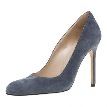 Pre Owned Manolo Blahnik Grey Suede BB Pumps Size 36.5